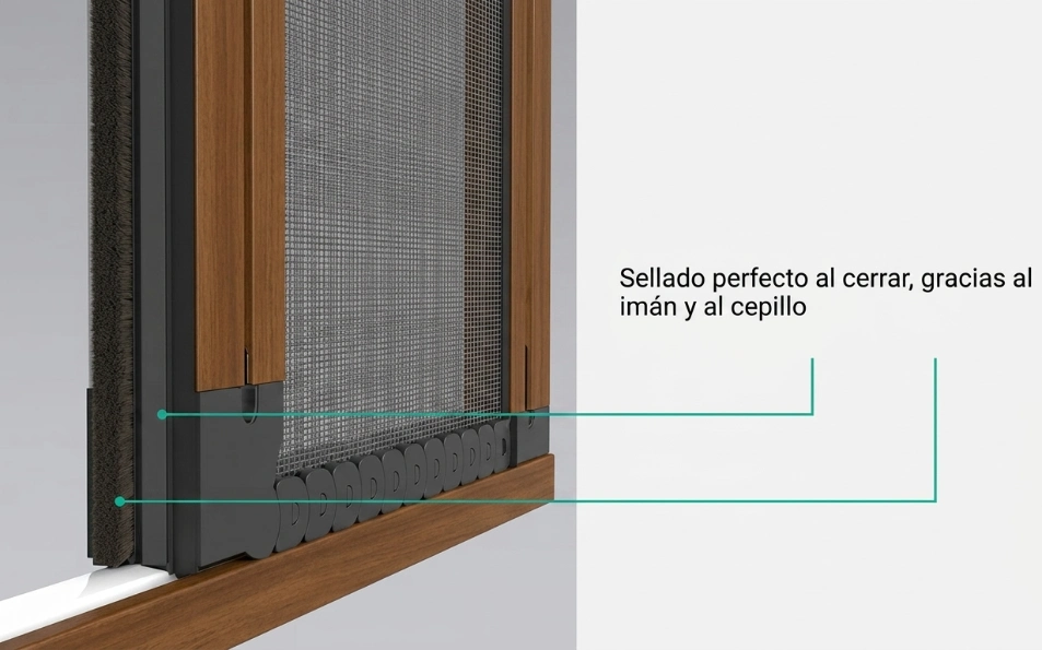 Mosquitera plisada marrón Plissé de 40 mm fabricada a medida Mosquitera plisada marrón Plissé con sistema de doble cadena para puerta
