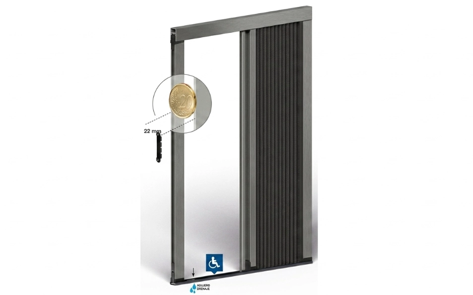 Detalle de mosquitera plisada Gioconda 22 mm con perfilado gris