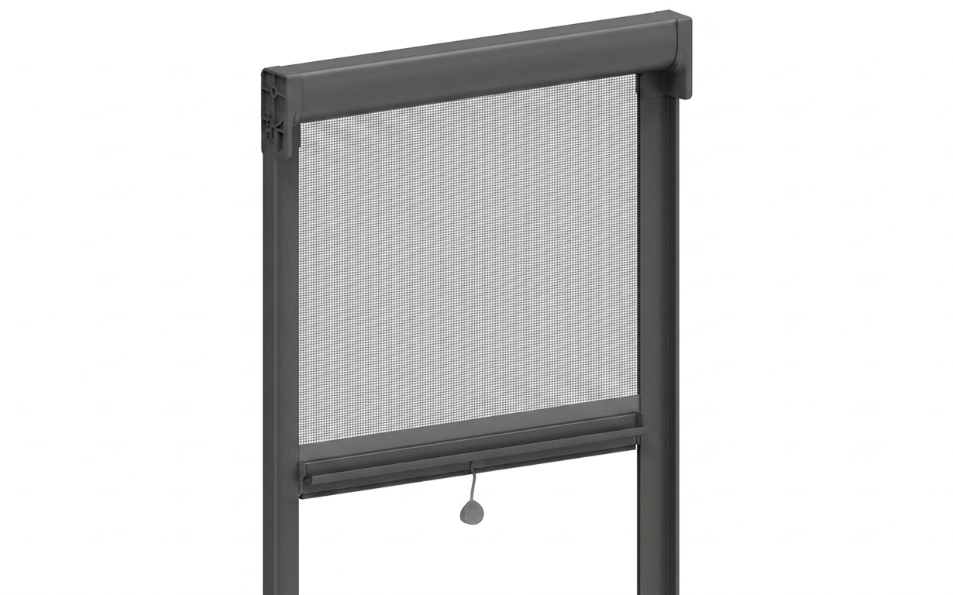 Mosquitera enrollable antiviento Fast50 gris a medida otra web Mosquitera enrollable antiviento Fast50 con perfilado gris instalada en ventana