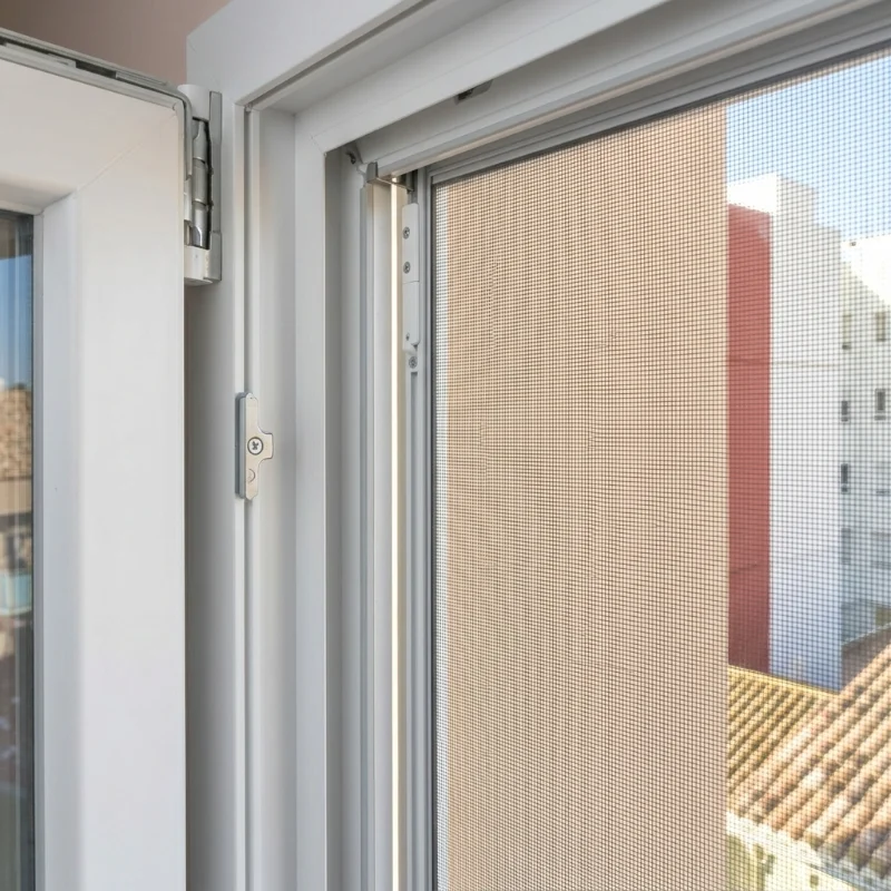 Ventana corredera sin protección contra insectos en la zona de apertura