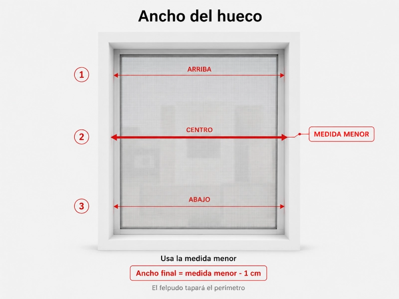 Medición del ancho para mosquitera fija