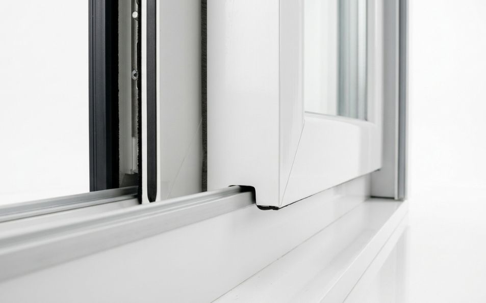 Mosquitera fija para ventana corredera colocada sobre el raíl mediante ganchos regulables