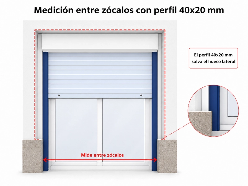 Medición entre zócalos utilizando perfil de aluminio de 40 por 20 milímetros